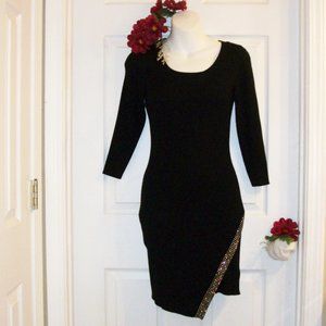 By & By Sz S Silver Studded Black Bodycon Sweater Dress NWOT Asymmetrical Hem
